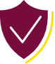 maroon shield with a tick